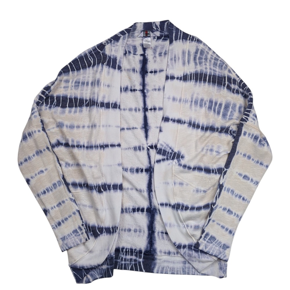 Hard Tail Forever Tie Dye‎ Cardigan Sweater Size Medium Blue USA Pockets Boho
